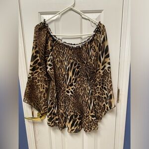 Cato Est 1946 Womens Brown Leopard Print 3/4 Sleeves scoop Neck Blouse Top Sz 22
